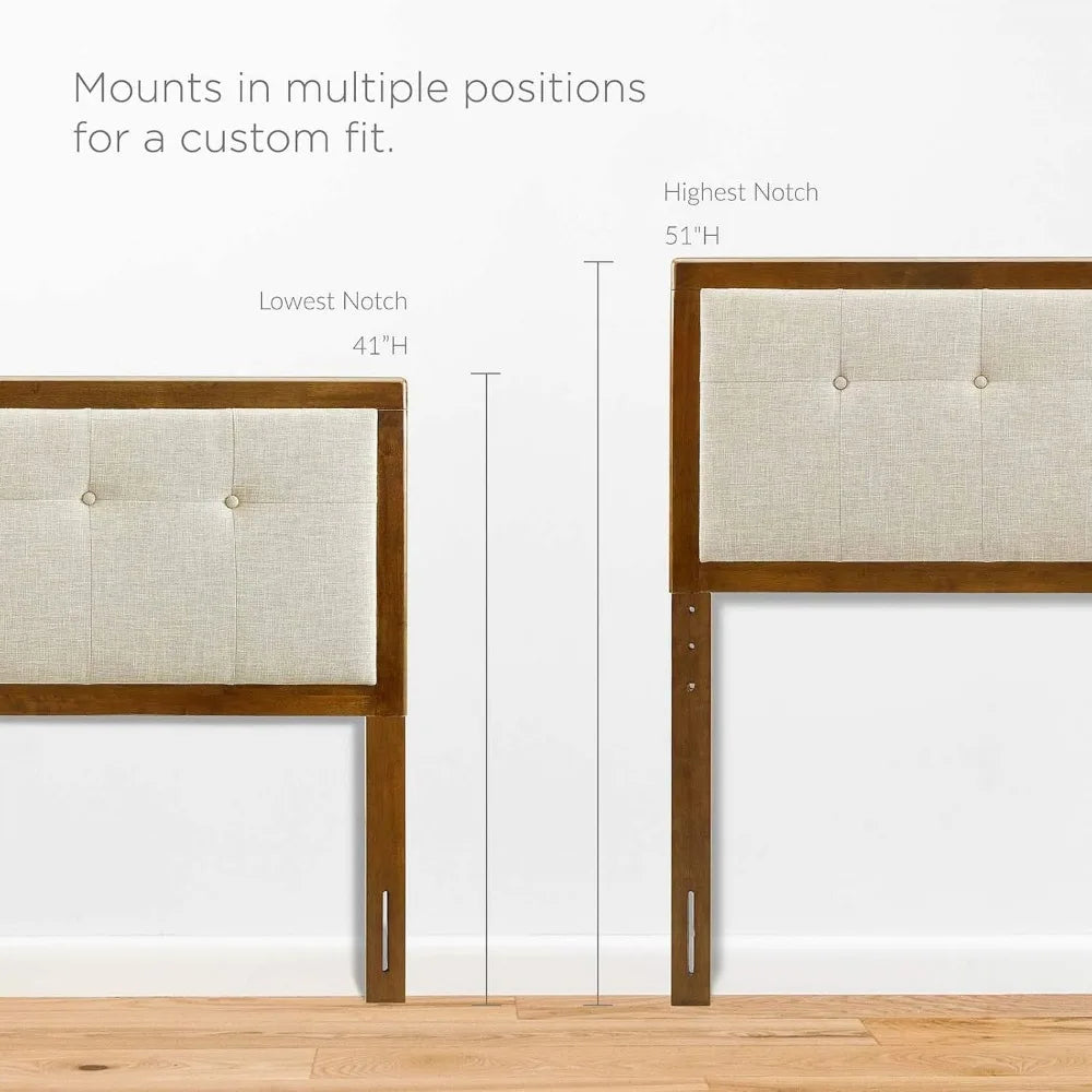 Modway Draper Tufted Full Fabric Wood Headboard in Walnut Beige
