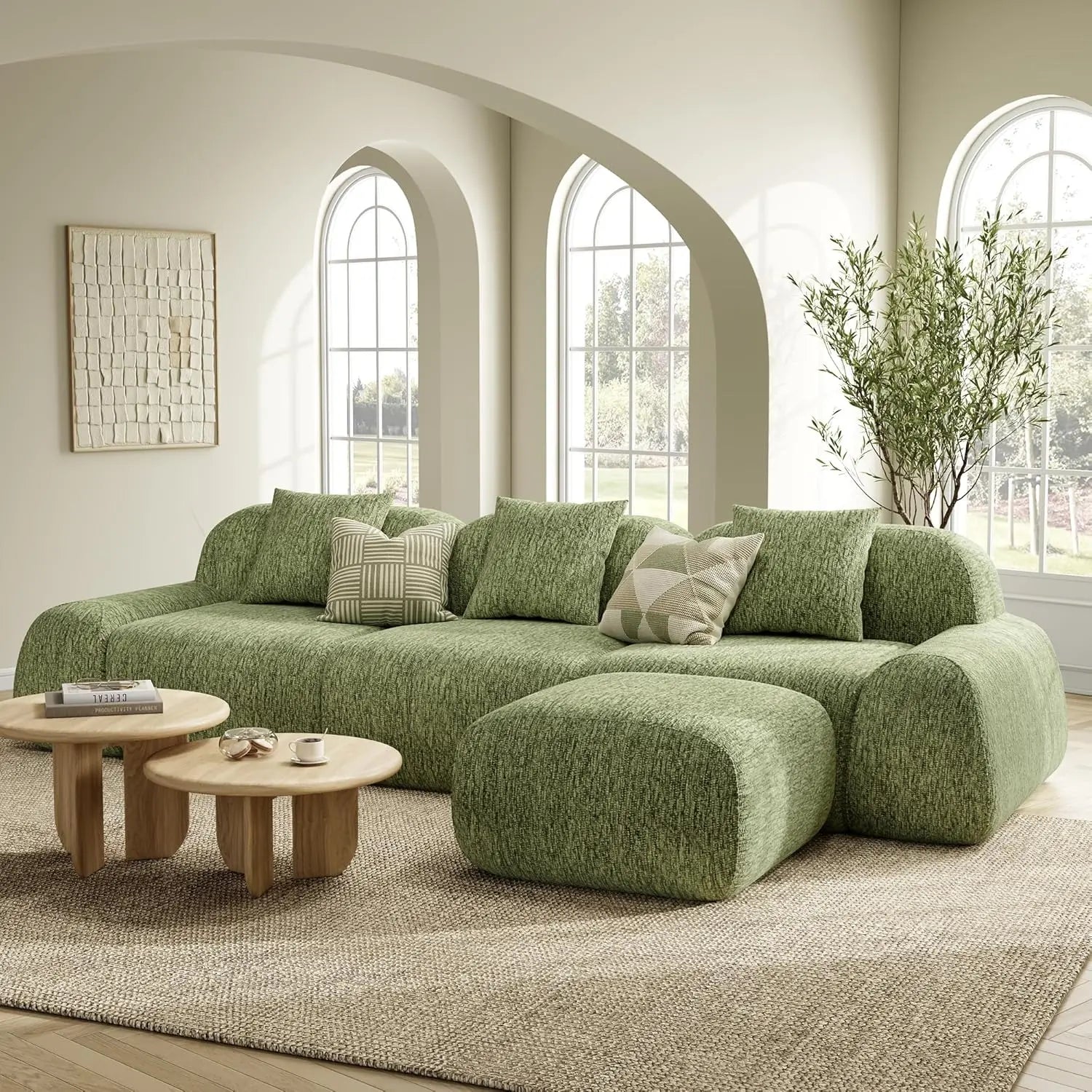 Modular Sectional Sofa Ottoman 110IN L-Shape Chenille Upholstery Deep Seat
