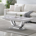Luxury White Faux Marble End Table, Side Table U-Shape Gold Mirrored