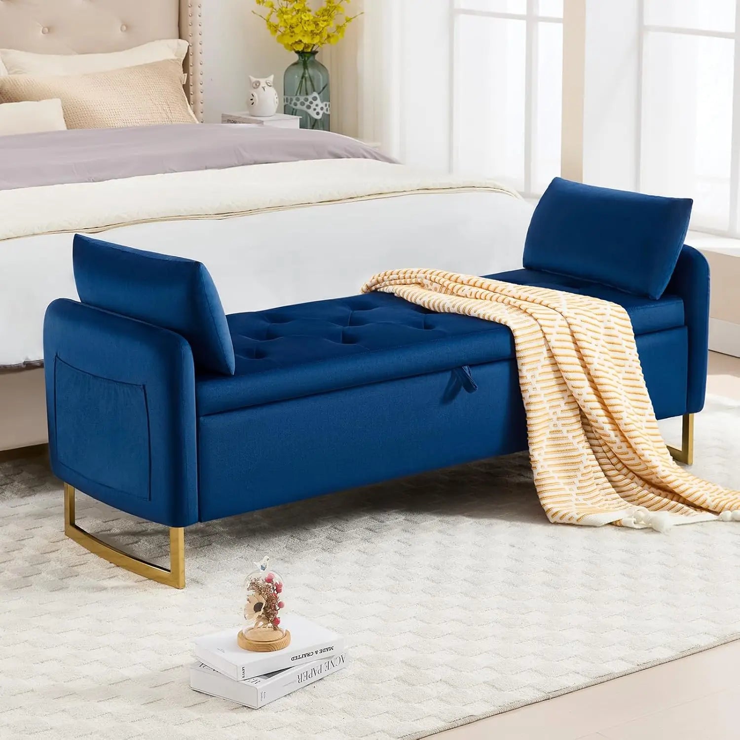 65" Velvet Storage Ottoman Bench, Tufted Upholstered