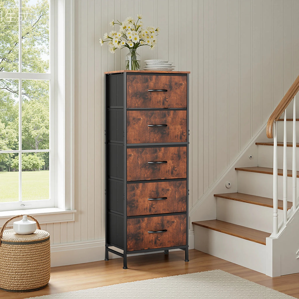 48IN Dresser 5 Fabric Drawers Steel Frame Clothes Storage Cabinet
