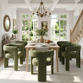 Modern Green Set of 6, Chenille,  Barrel Chairs w/Solid Wood Frame
