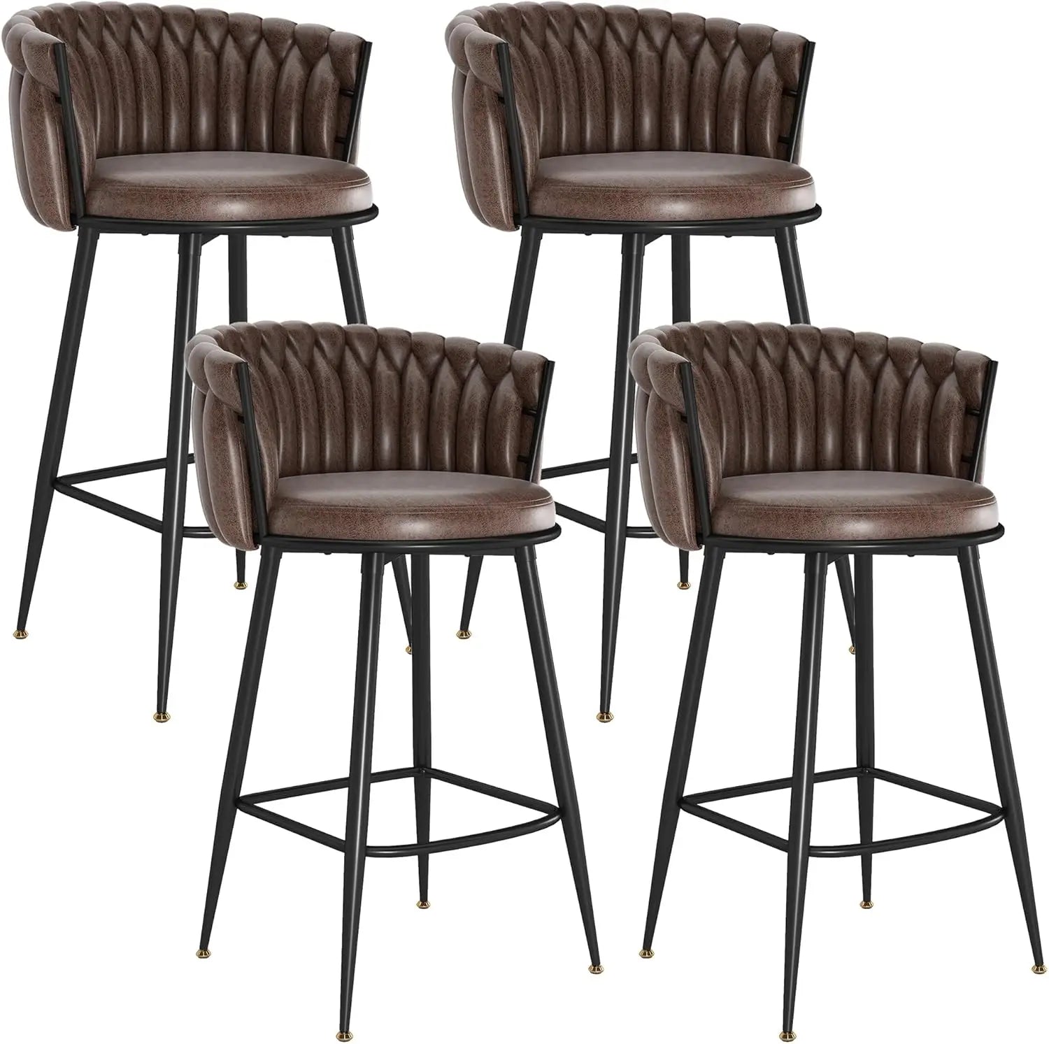 4-PC Velvet Upholstered 27IN (approx. 69 Cm) Seats, Hand-woven Backrest, Armrests