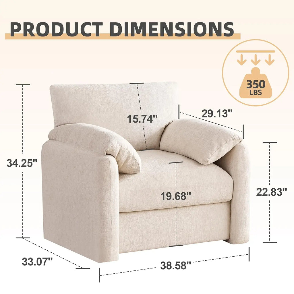 Chenille Oversized Armchair, 38.6" Wide Modern Lounge Chair