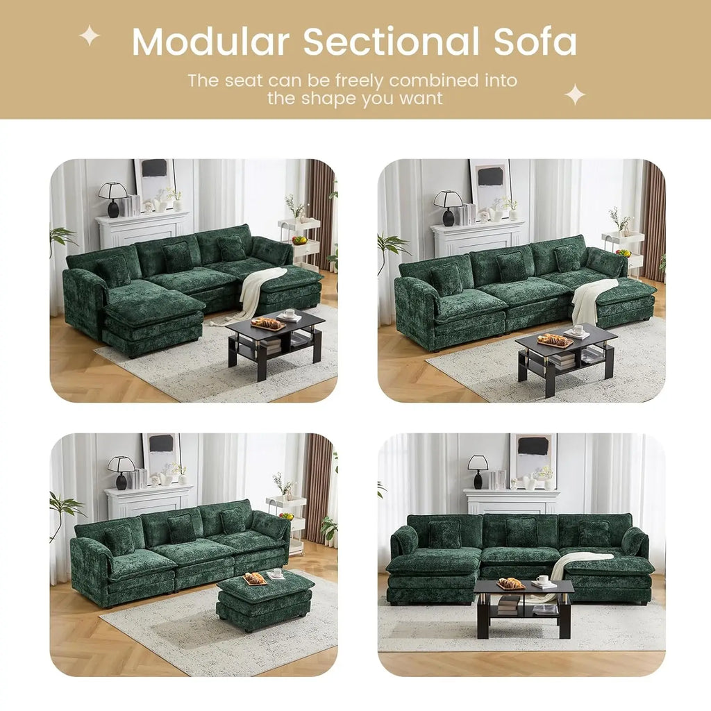 147.8" Cloud U-Shaped Modular Sectional Sofa, Movable Ottoman Deep Seat