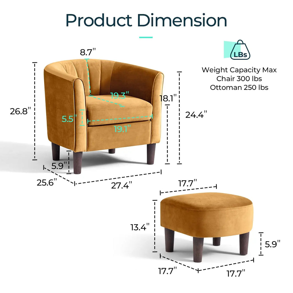 Barrel Comfy Armchair Round Arms,  Ottoman/Footrest