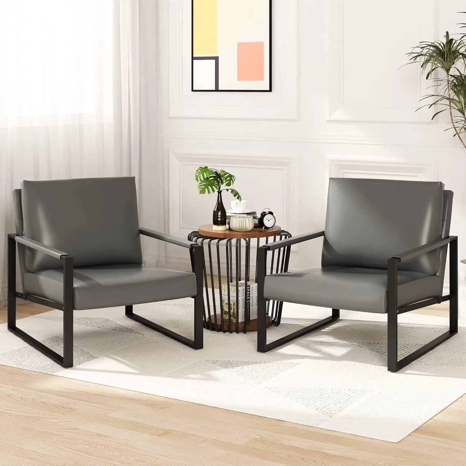 Leather Chair Set of 2, Extra-Thick Padded Backrest, Seat Cushion