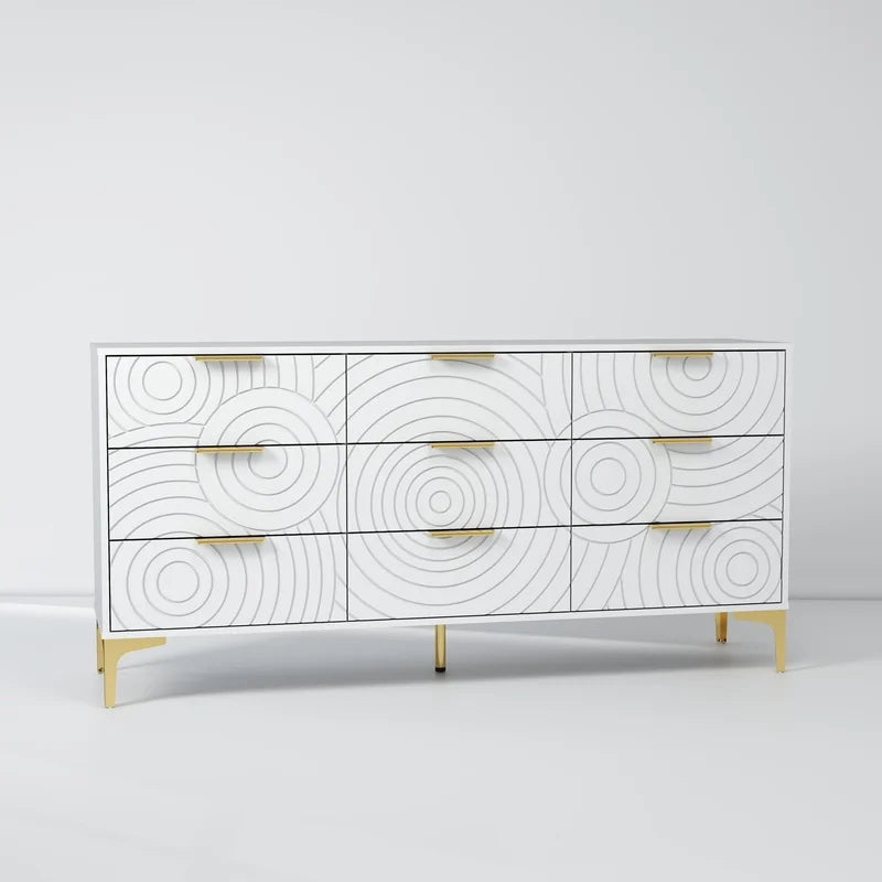 Modern White 9-Drawer Dresser, Metal Handles, Large Storage Chest