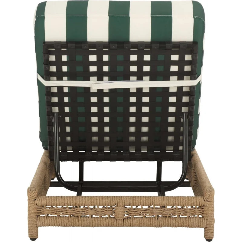 74" Callan Heather Tan Rope Chaise, Hunter Green Stripe Cushion