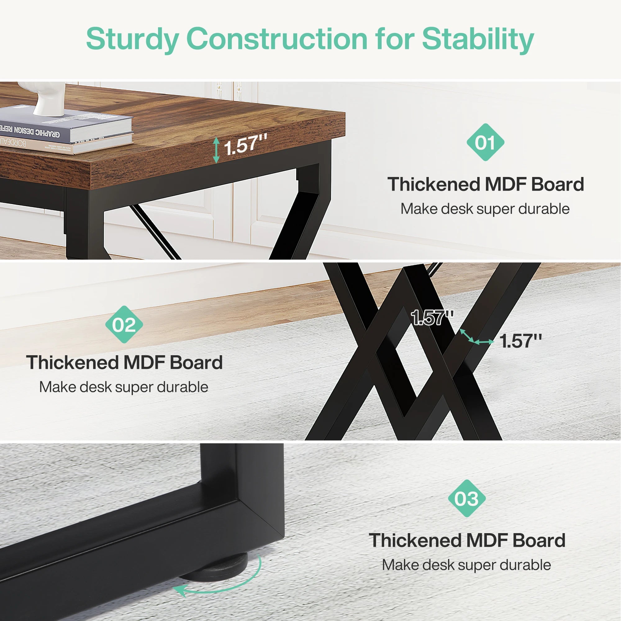 63" Large Executive Desk  / Home Office Desk, Metal Frame.
