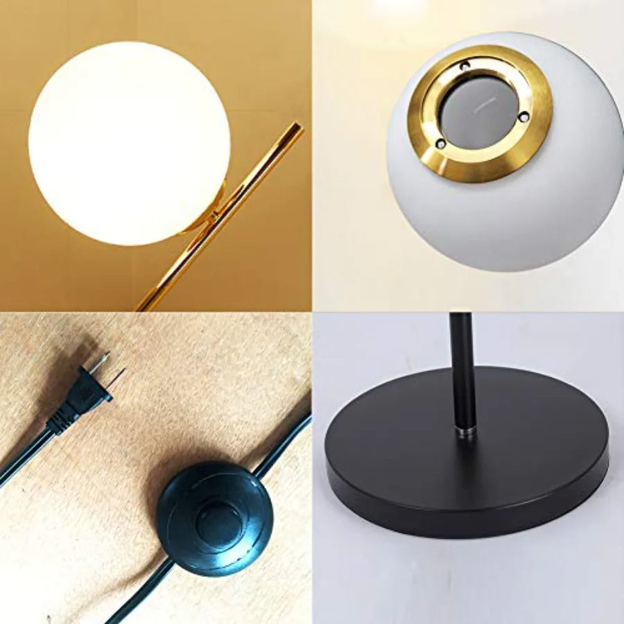 Two Milky White Glass Orbs Brass Finish Floor Lamp