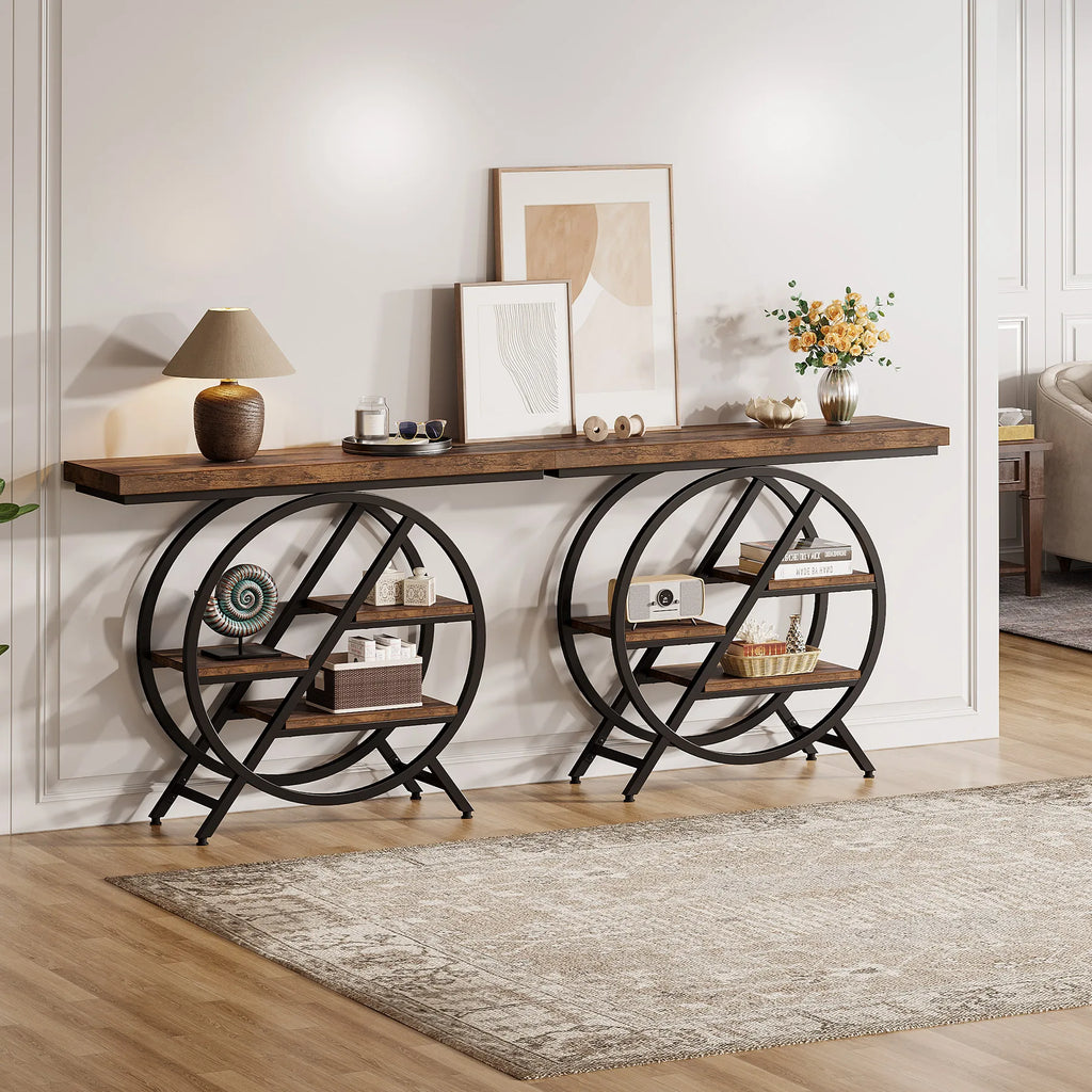 39.4IN Console Table, Thickened Tabletop, 4- Tierl Narrow Sofa Table
