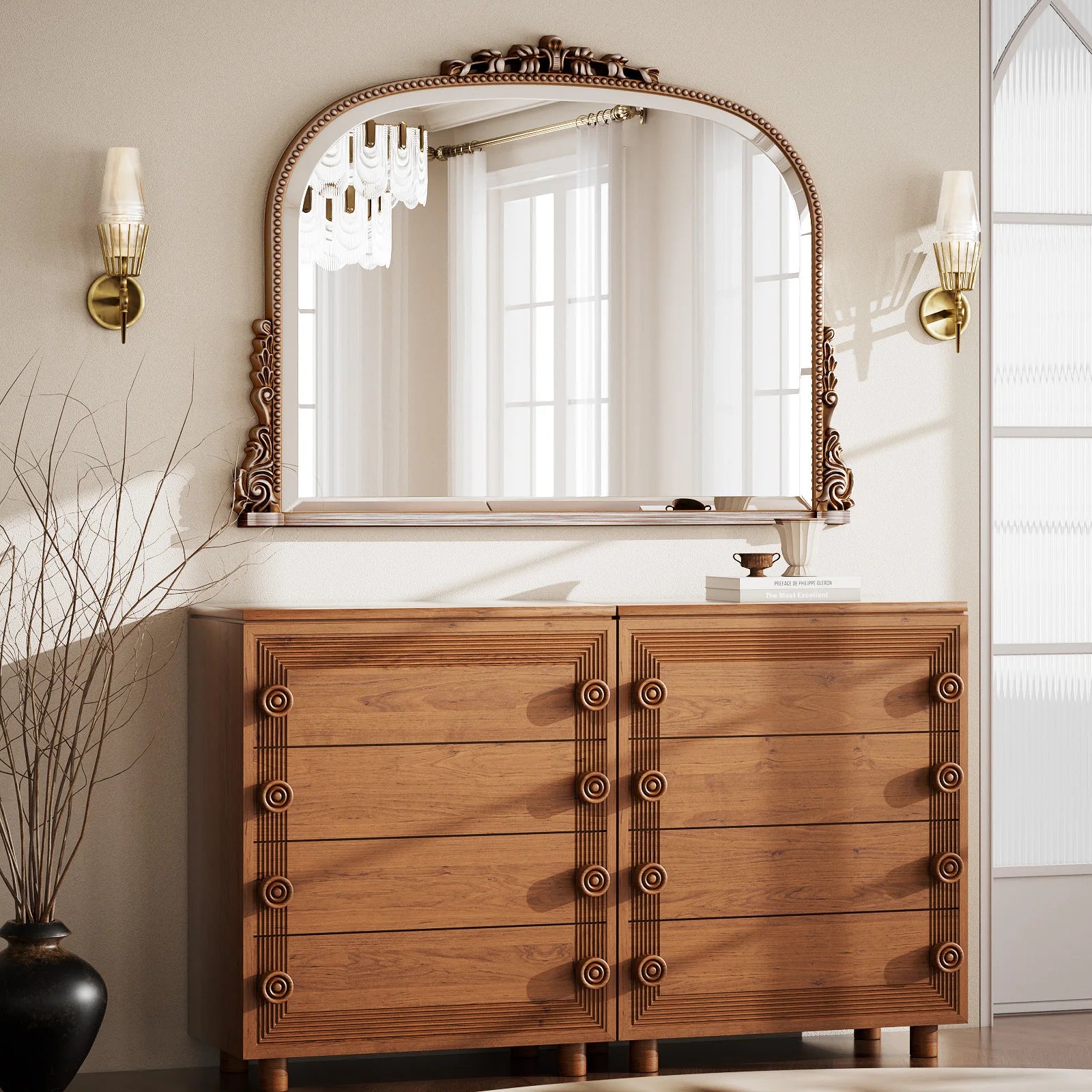 BEAUTYPEAK Arched Vanity Mirror Vintage Decor