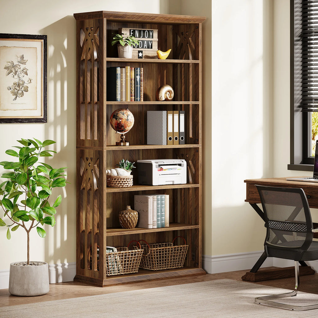 6-Tier 75-Inch Tall Bookcase, Large Freestanding Wood Display Shelves