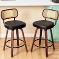 2 - Natural Rattan Bar Stools, Upholstered PU Leather