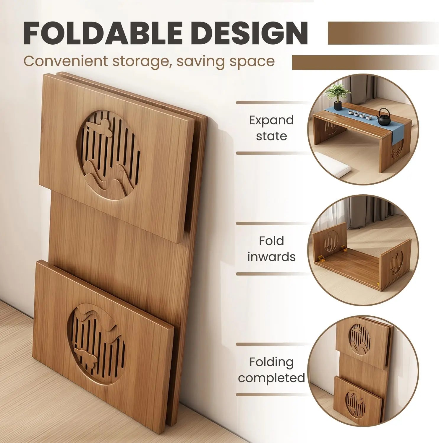 Japanese Bamboo Foldable Floor,  Low Desk, Versatile Tatami Meditation Table