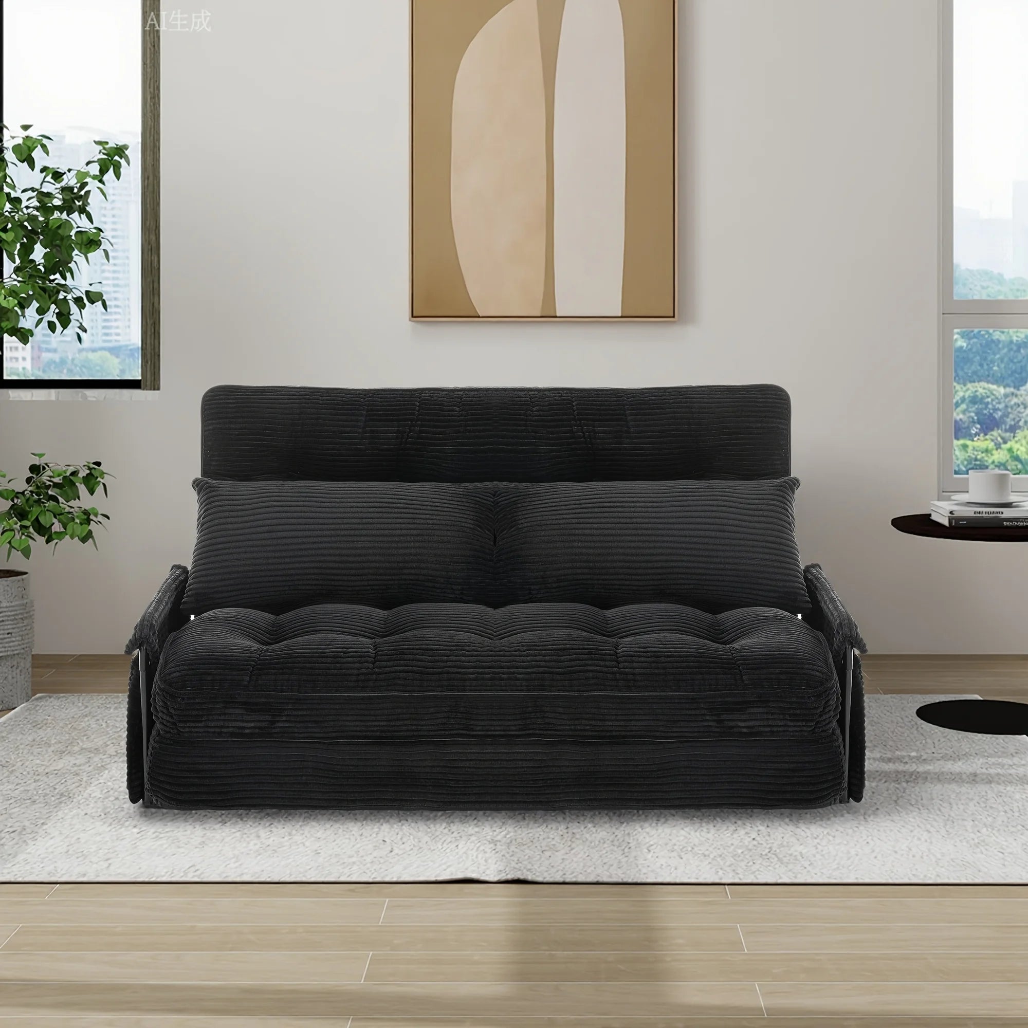 Convertible Foldable Sleeper Chair Memory Foam Corduroy Fabric Metal Frame
