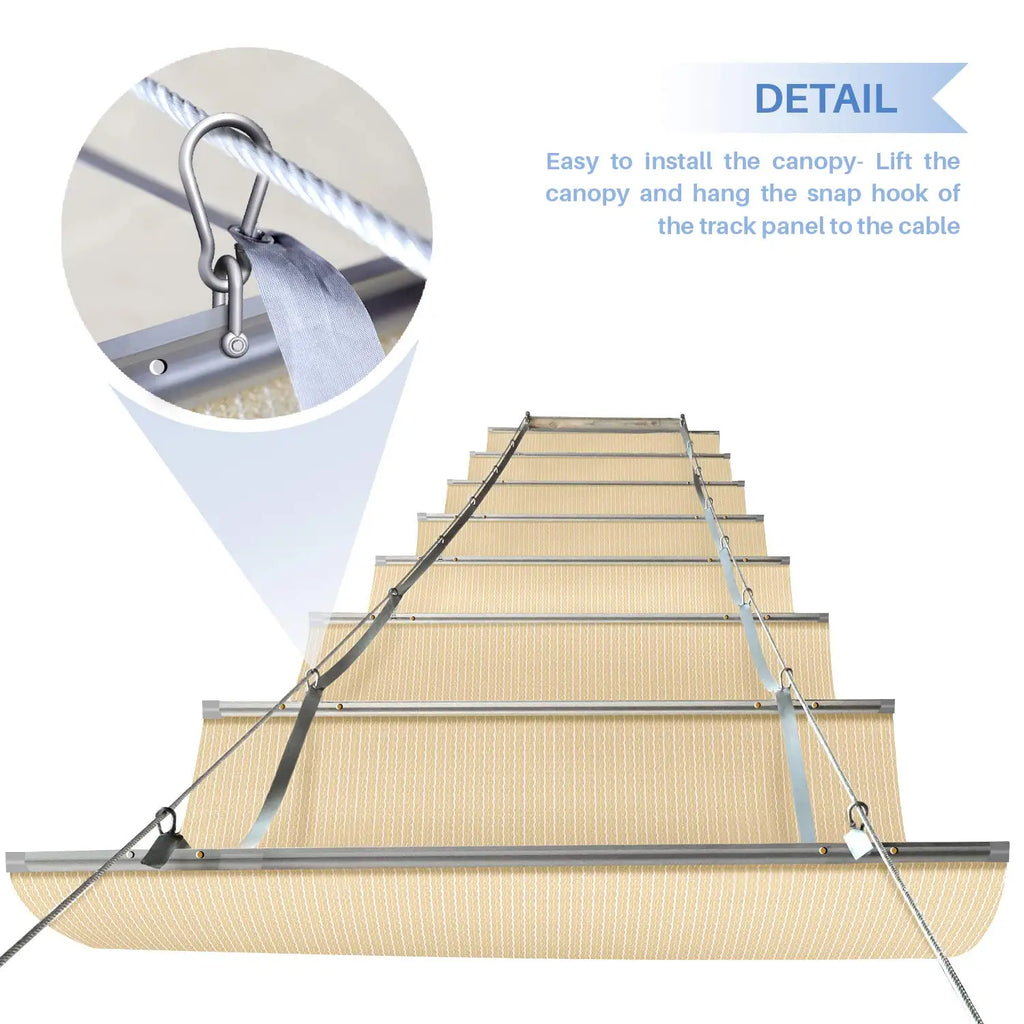 7'Wx20'L Pergola Shade Cover, Retractable Canopy, Wave Sun Shade