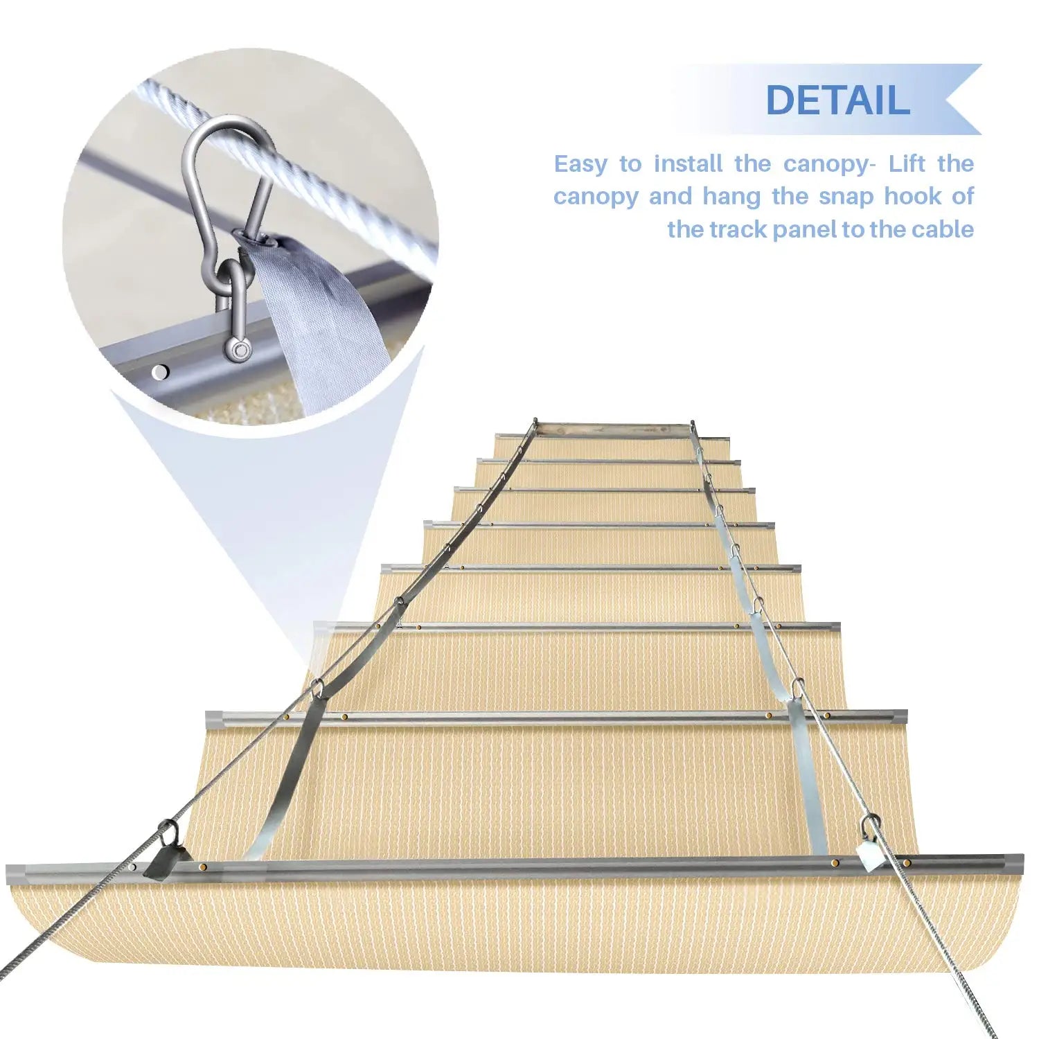 7'Wx20'L Pergola Shade Cover, Retractable Canopy, Wave Sun Shade
