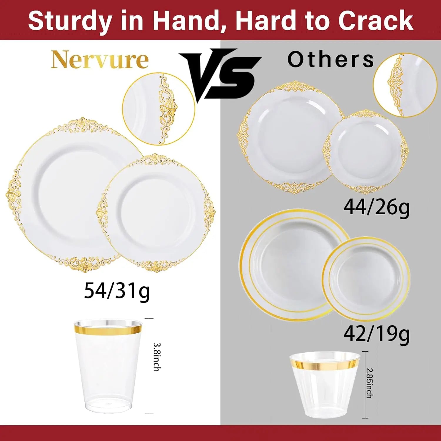 350PCS Plastic Gold Dinnerware for 50, Disposable Plates, Silverware, Cups, Napkins