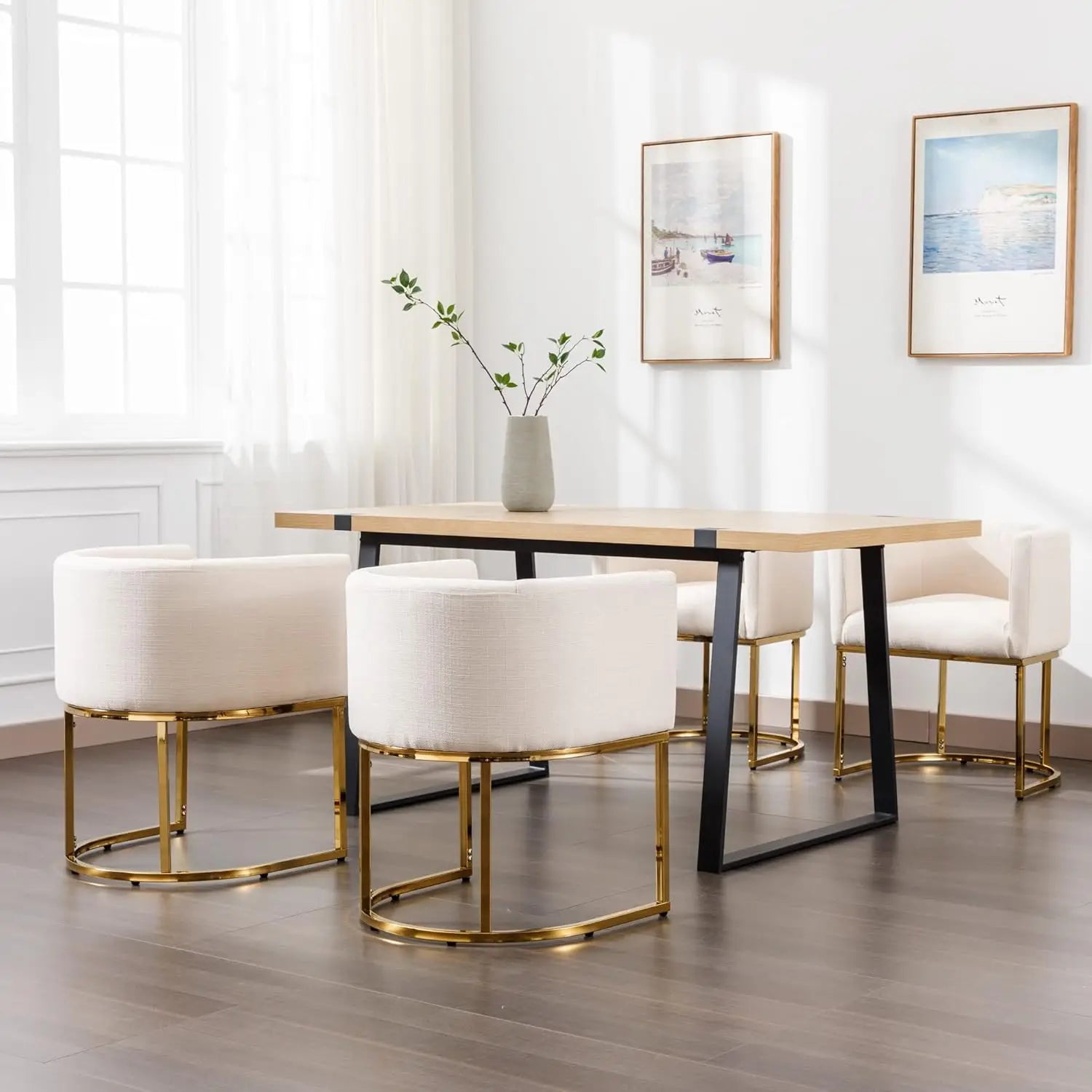 Velvet Set-of-4 Barrel Arm Dining Chairs w/Chrome Metal Frame