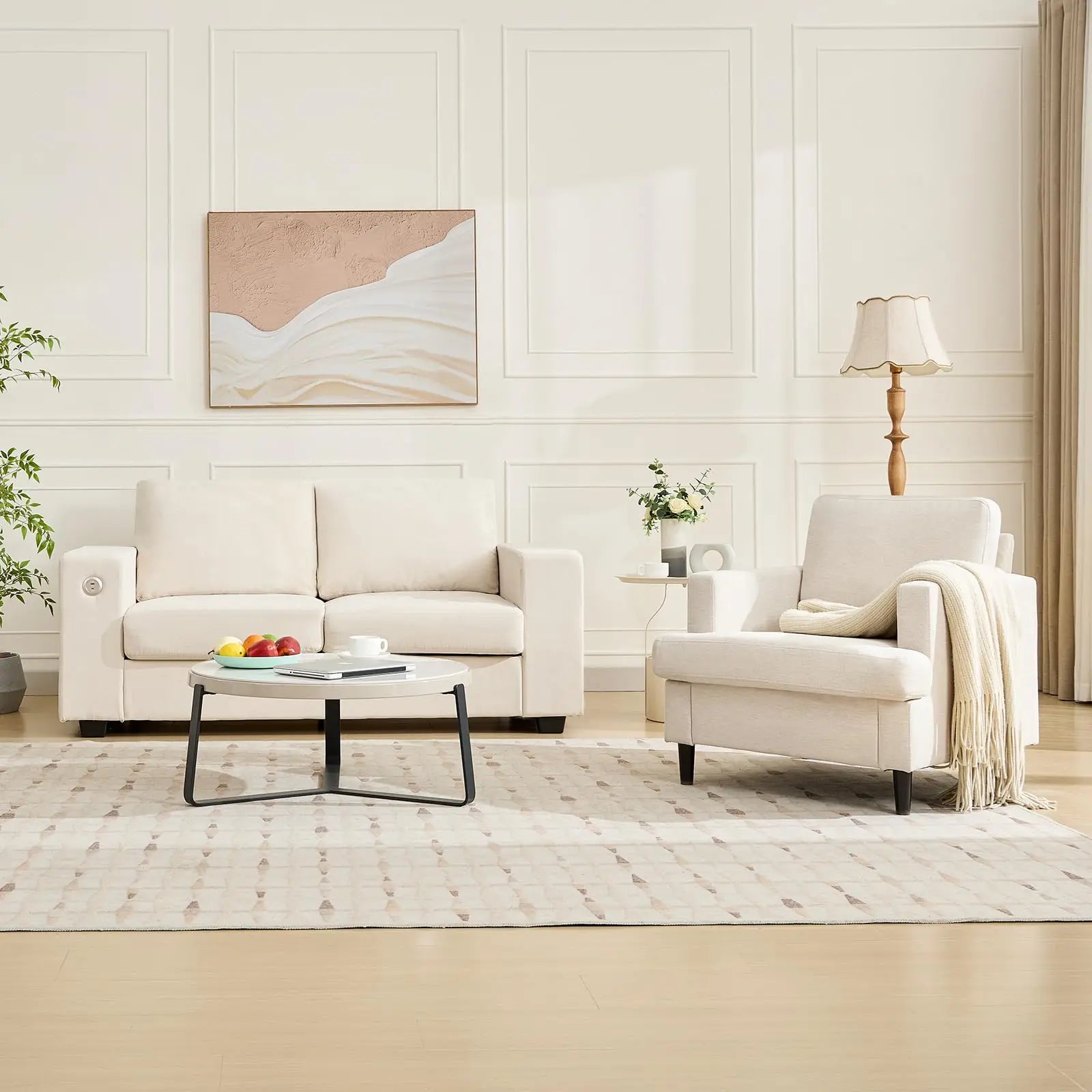 Accent Chair, Linen Soft Thick High Resilience Foam Cushion, Wood Legs