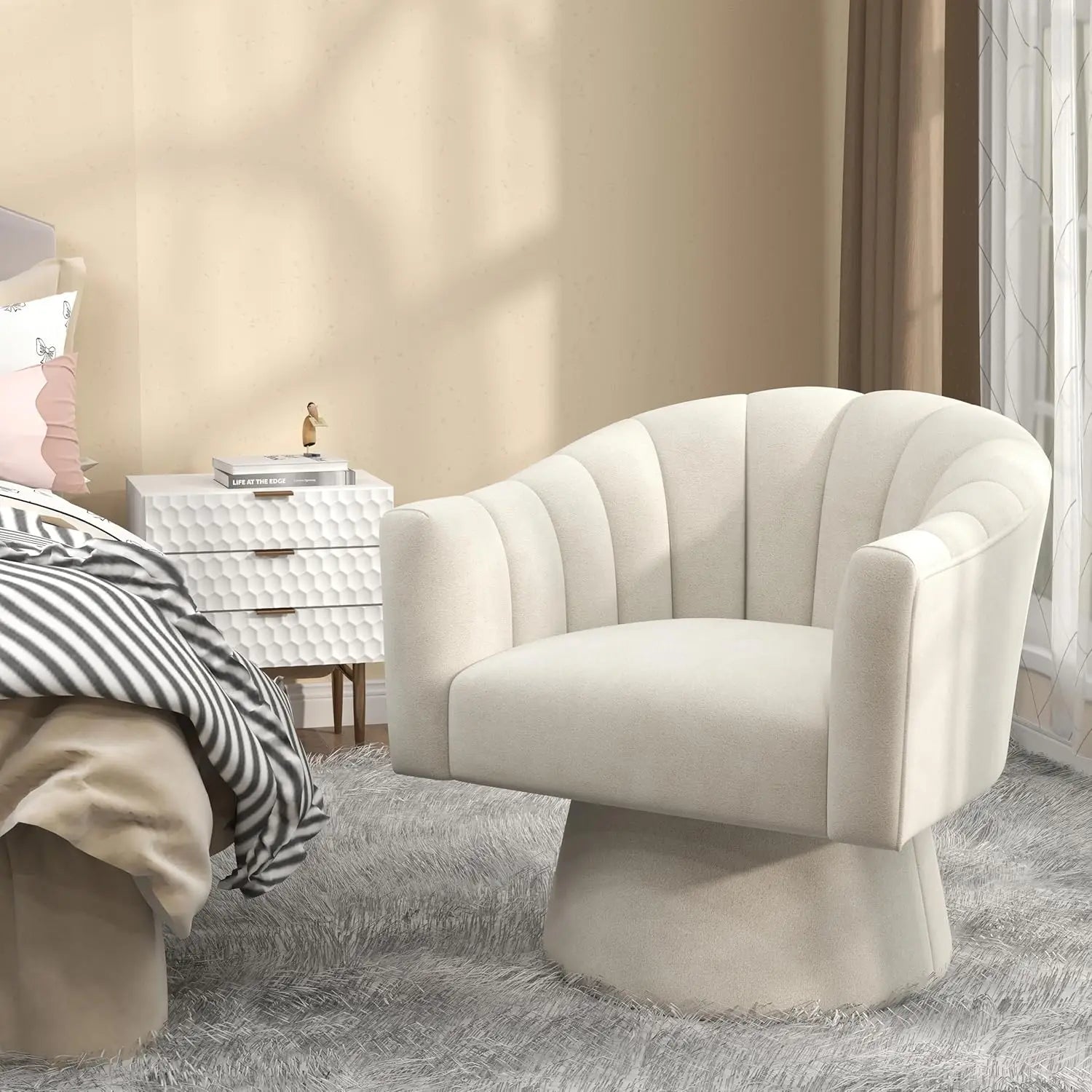 360° Swivel Velvet Upholstered Barrel Chair Set 2 Overstuffed Armchair