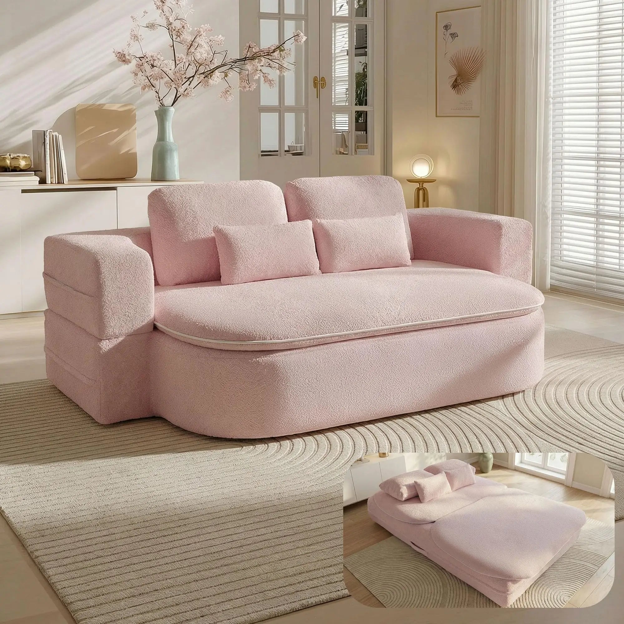 75'' Foldable Sleeper Sofa Bed, Memory Foam Boneless Couch 2-in-1