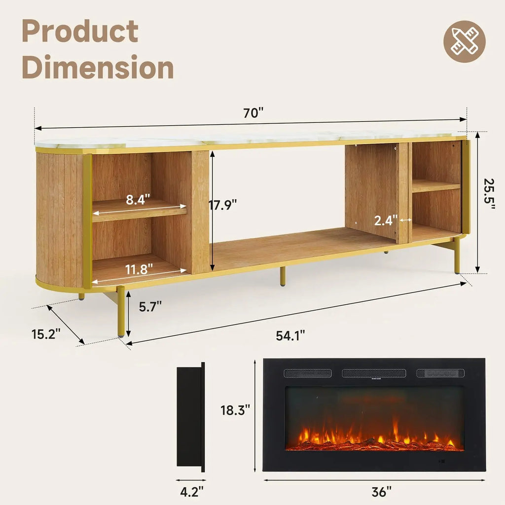 70" Fluted Fireplace Entertainment Center for TVs Up to 80IN, Cabinets