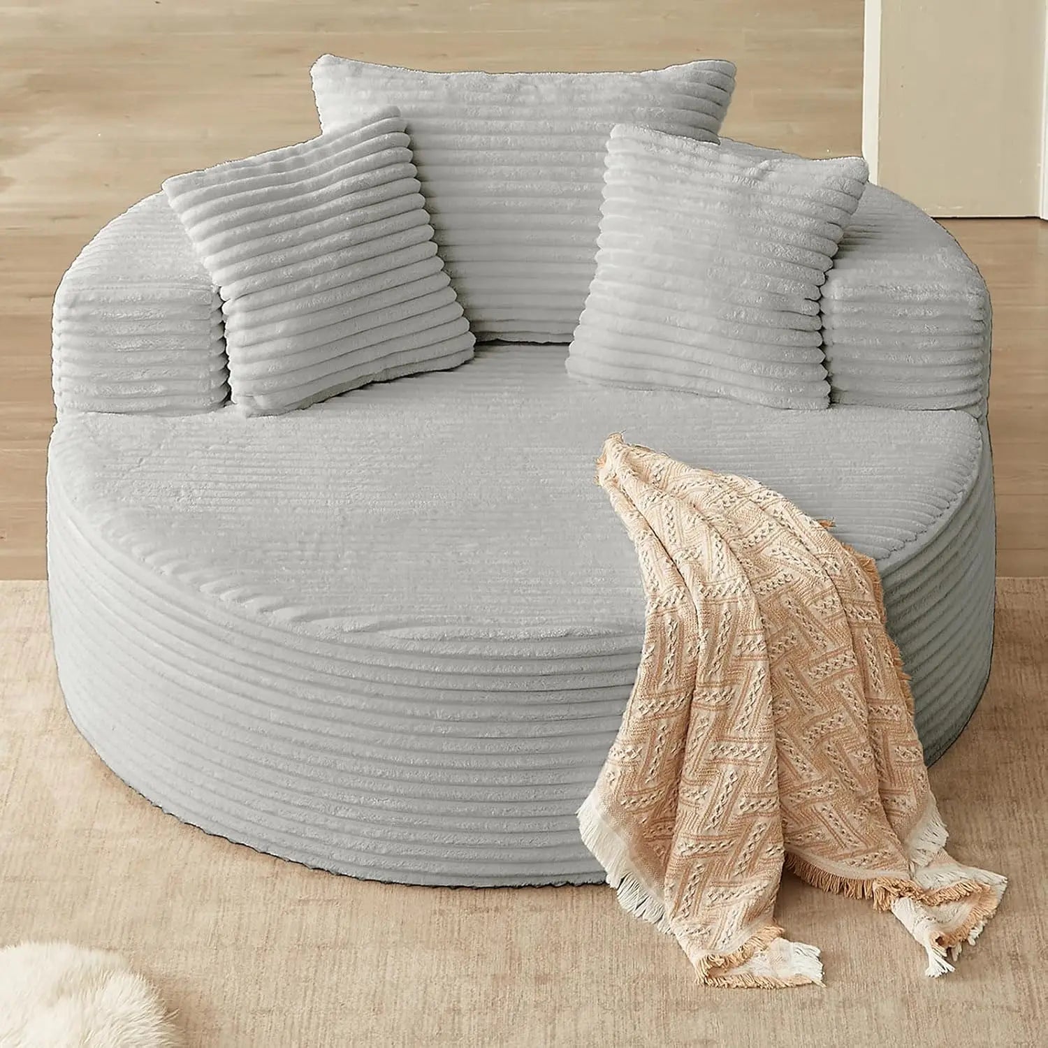 Oversized Circle Sofa Lounge Chaise, Corduroy Deep Seat Cloud