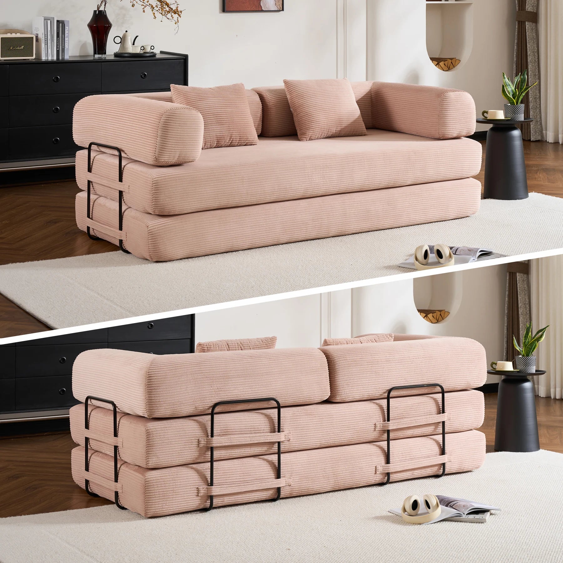 79" Folding Convertible Oversized Corduroy Sofa Bed, Boneless Loveseat