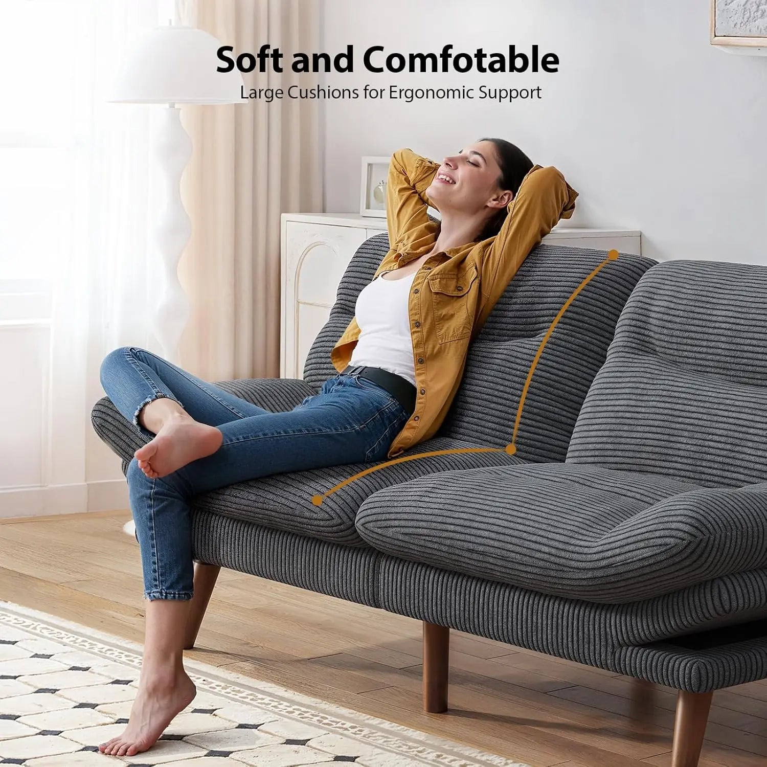 Futon Sofa Recliner Sleeper Bed, 66Inch Corduroy w/Adjustable Backrest and Armrest