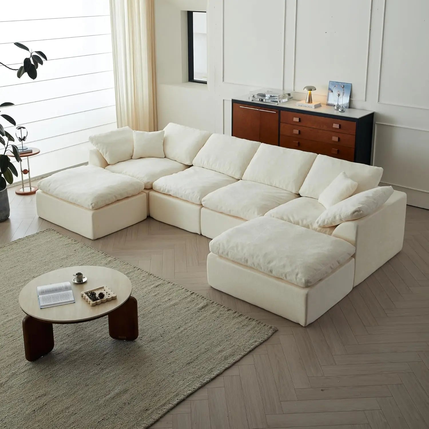 110" Cloud Sectional Couch Convertible L-Shape Boneless, Ottoman, 3 Seater