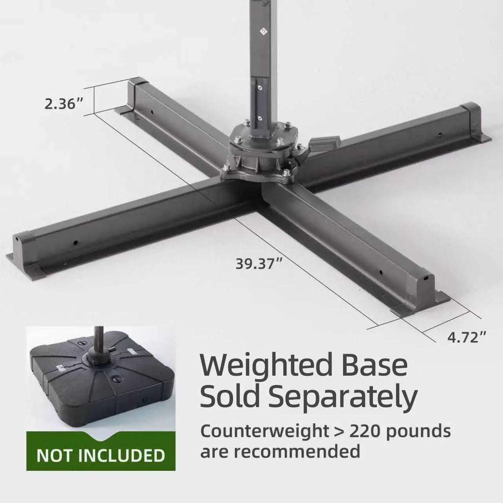 9x12FT Heavy-Duty Rectangle Aluminum Offset Cantilever Umbrella, LED Lights