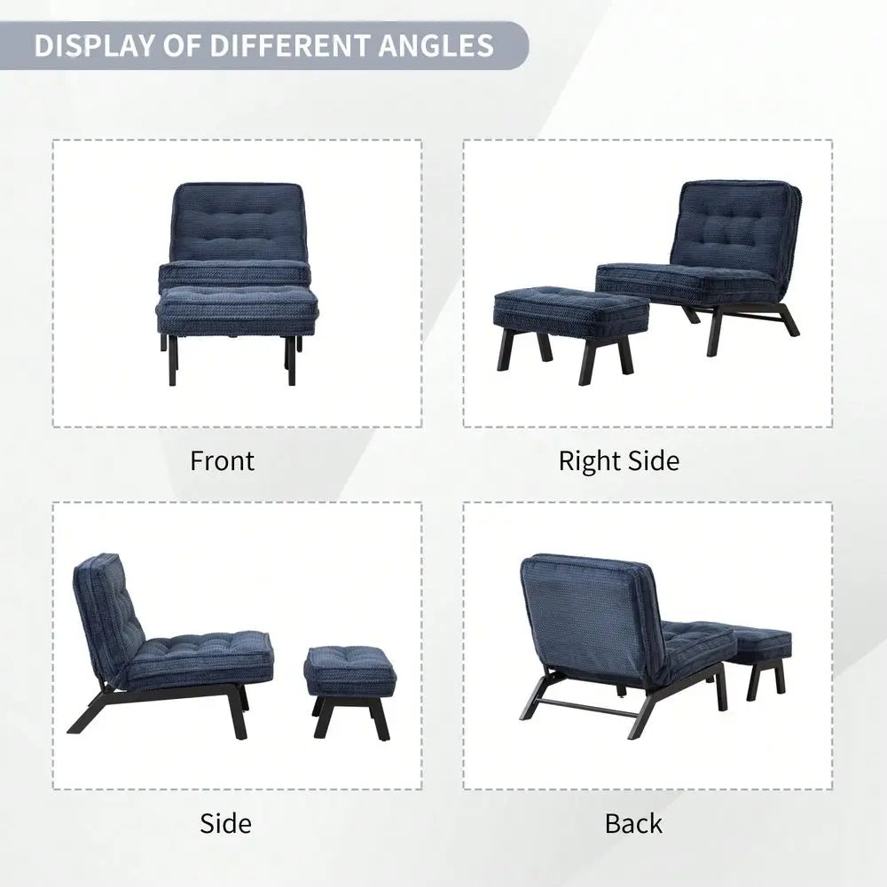Armless Lounge Chair, Ottoman, Comfortable Padded Seat, Wood Legs