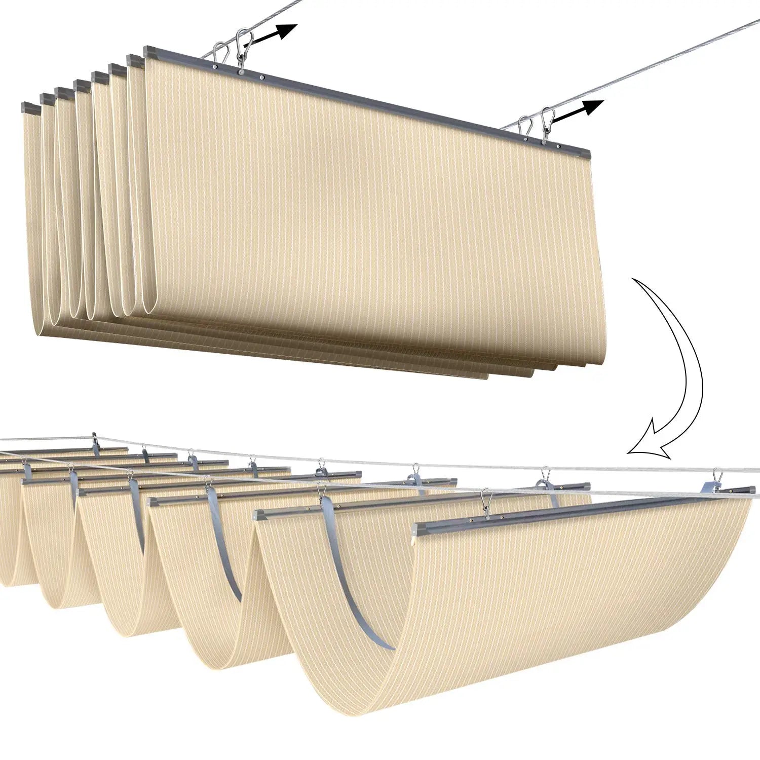 7'Wx20'L Pergola Shade Cover, Retractable Canopy, Wave Sun Shade