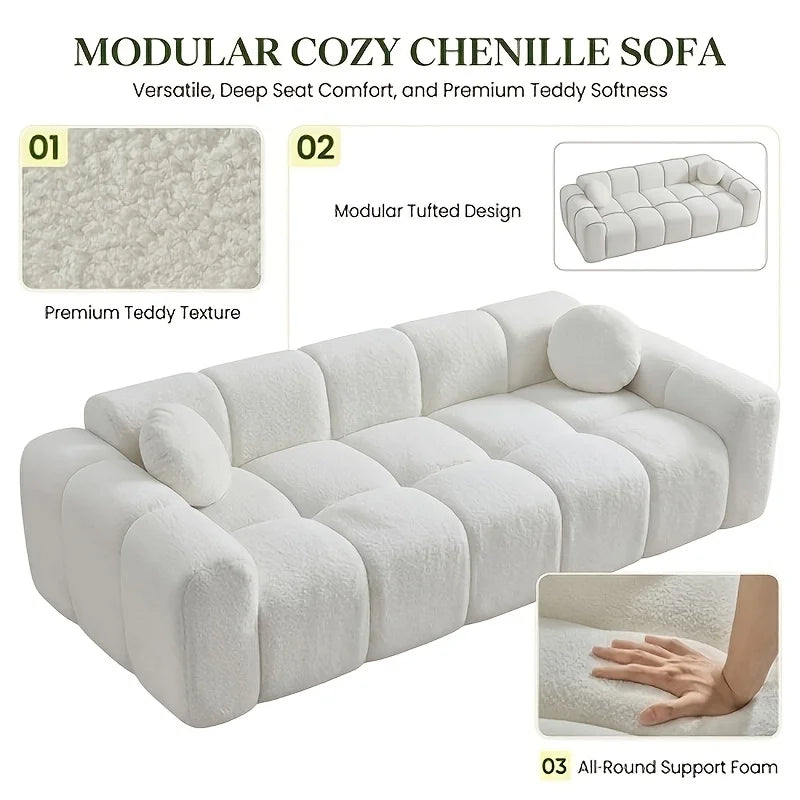 Boneless Cloud Sofa, Fluffy Corduroy, 2 Pillows, Oversized Loveseat