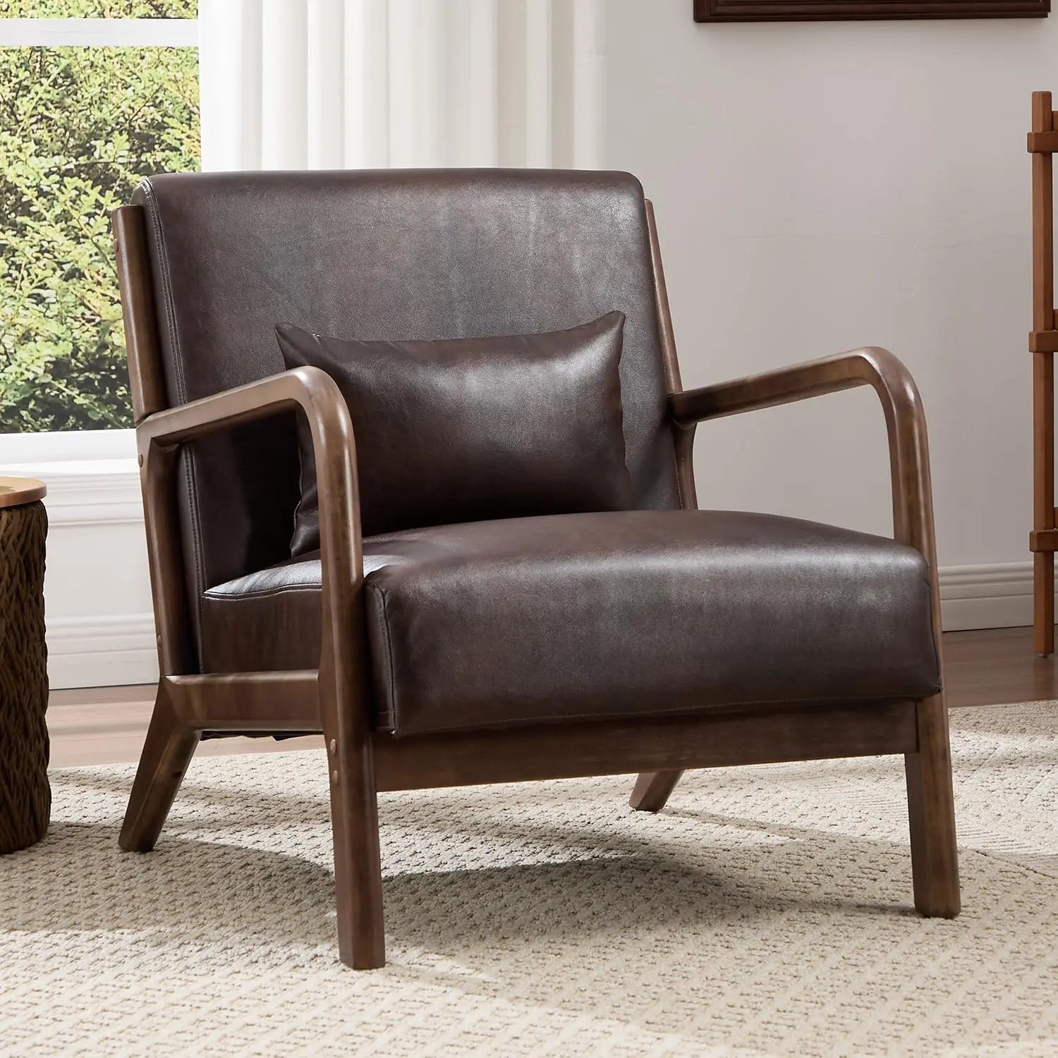 Mid-Century Modern Accent Chair Upholstered with Waist Cushion