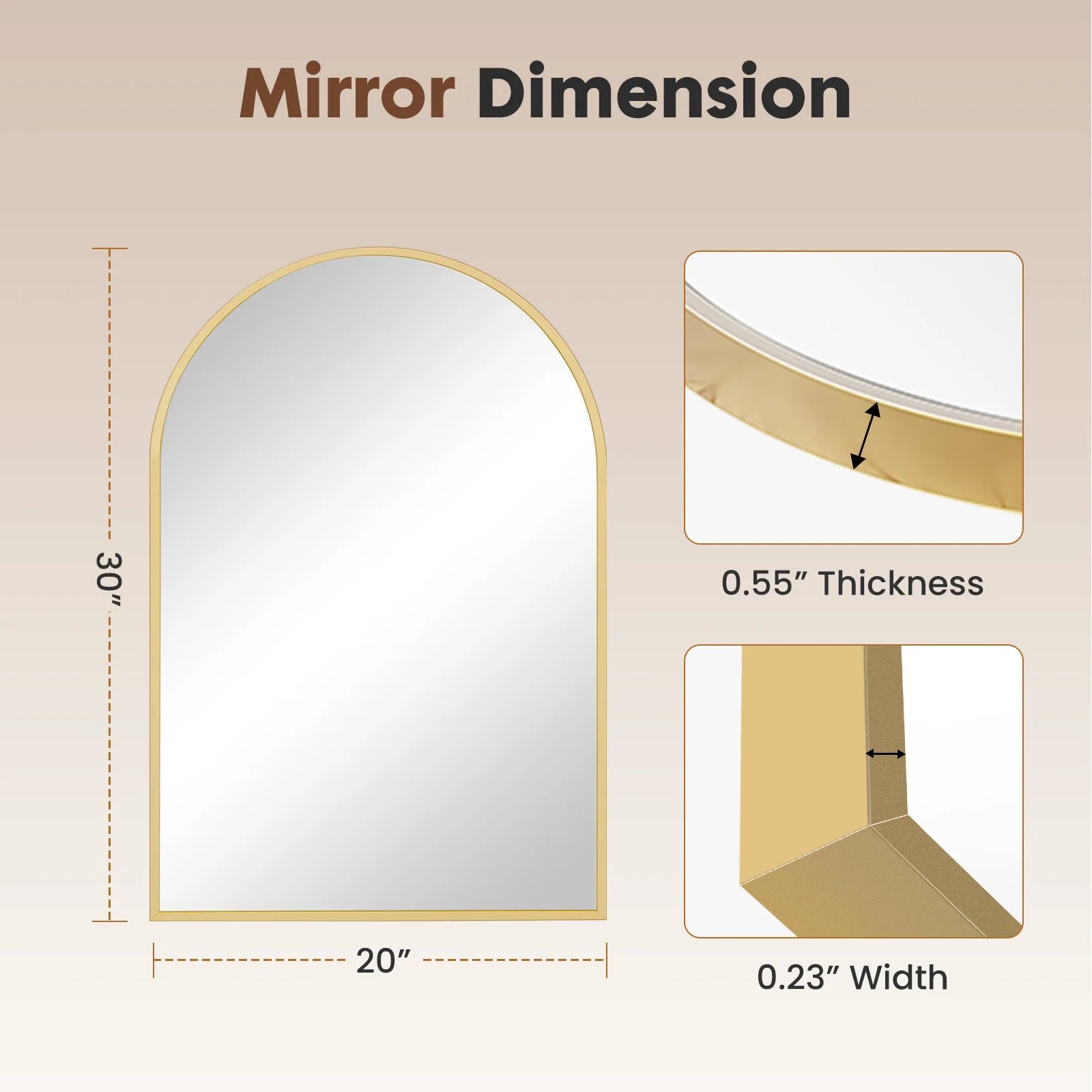 26"x38" Arched Metal Framed Mirrors for Wall Hanging