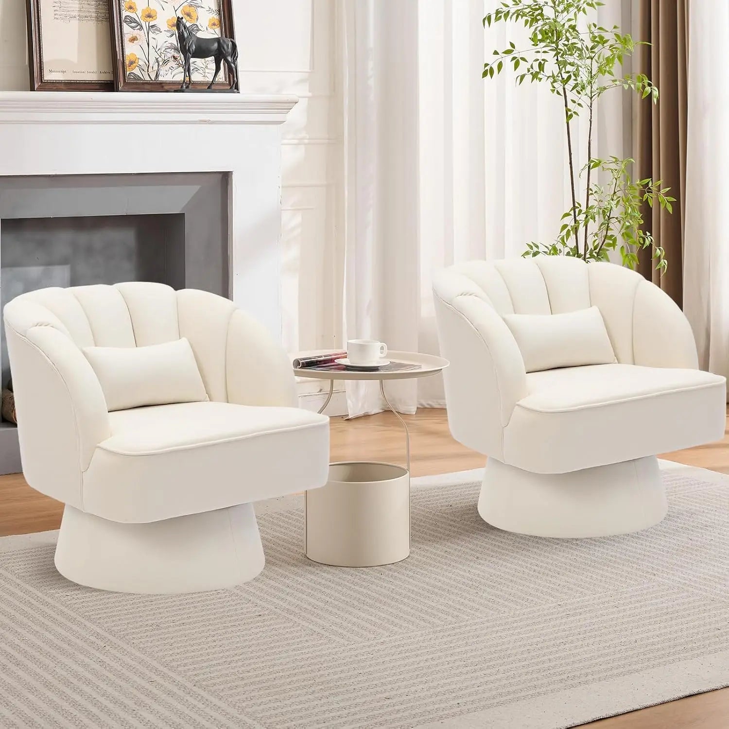 360° Swivel Barrel Armchair with Striped Backrest, Plush Padding Velvet