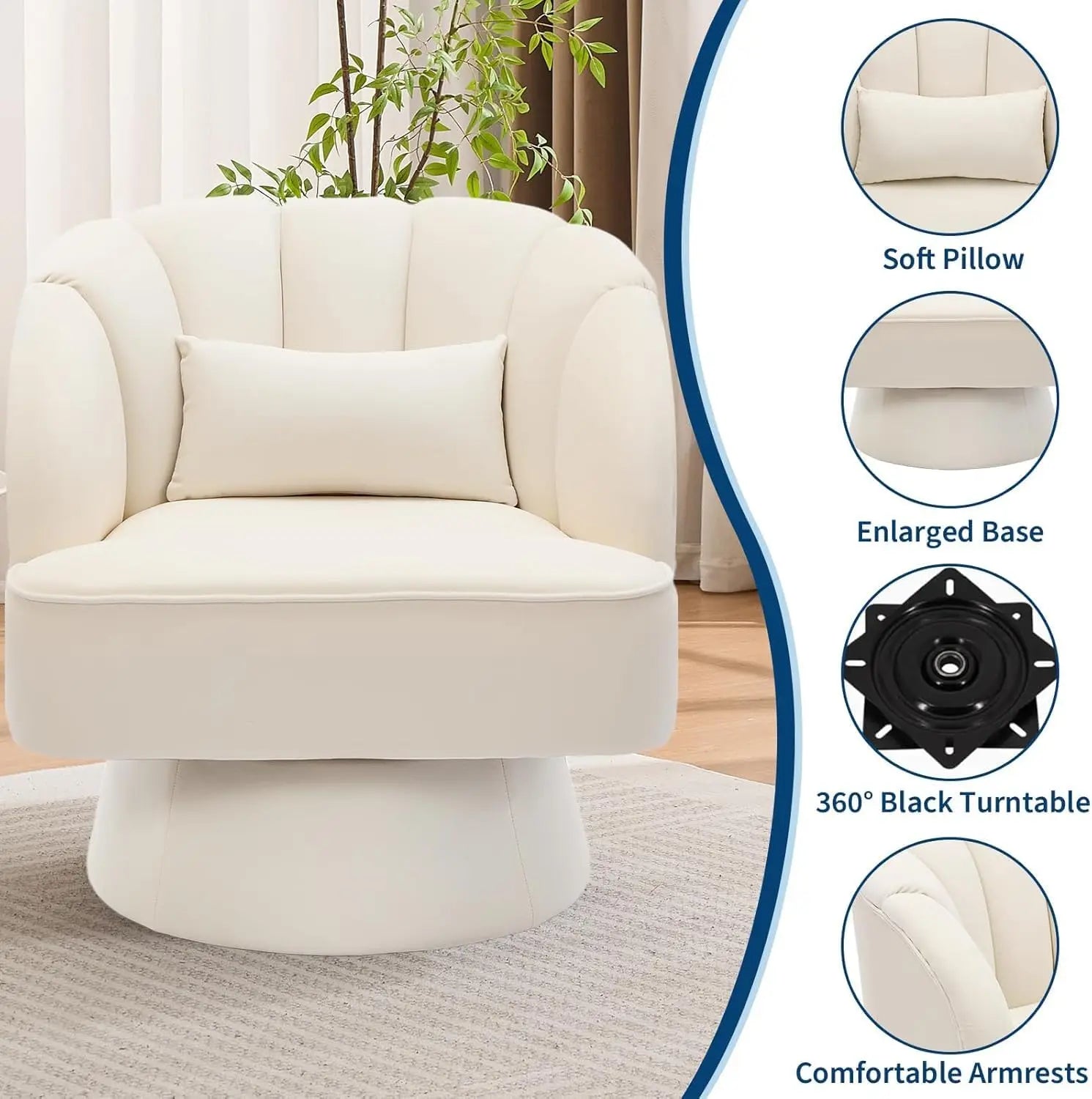 360° Swivel Barrel Armchair with Striped Backrest, Plush Padding Velvet
