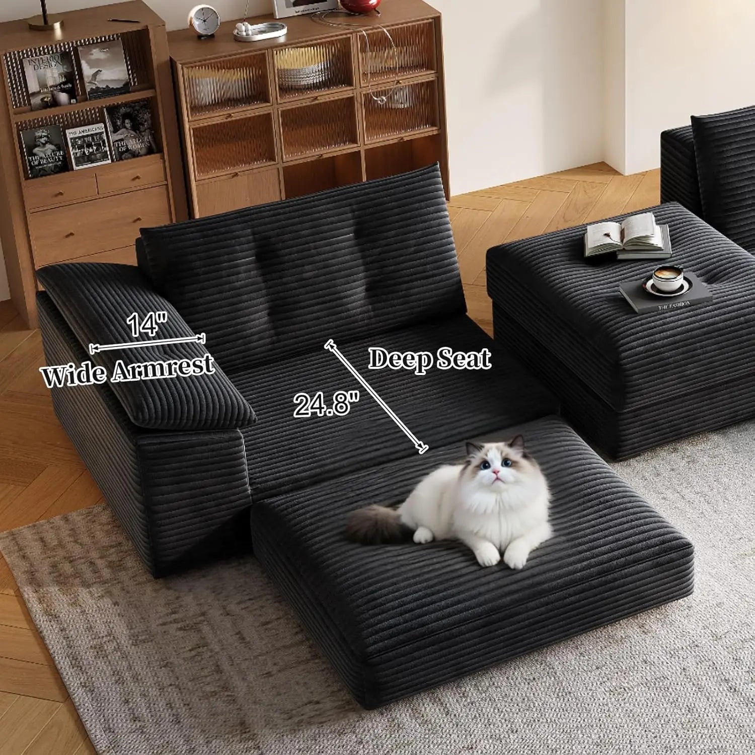 Compressed Convertible Sofa Bed, Thick Corduroy Fabric