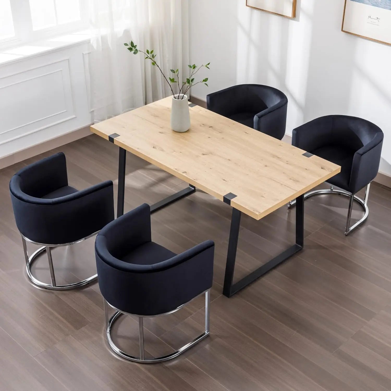 Velvet Set-of-4 Barrel Arm Dining Chairs w/Chrome Metal Frame