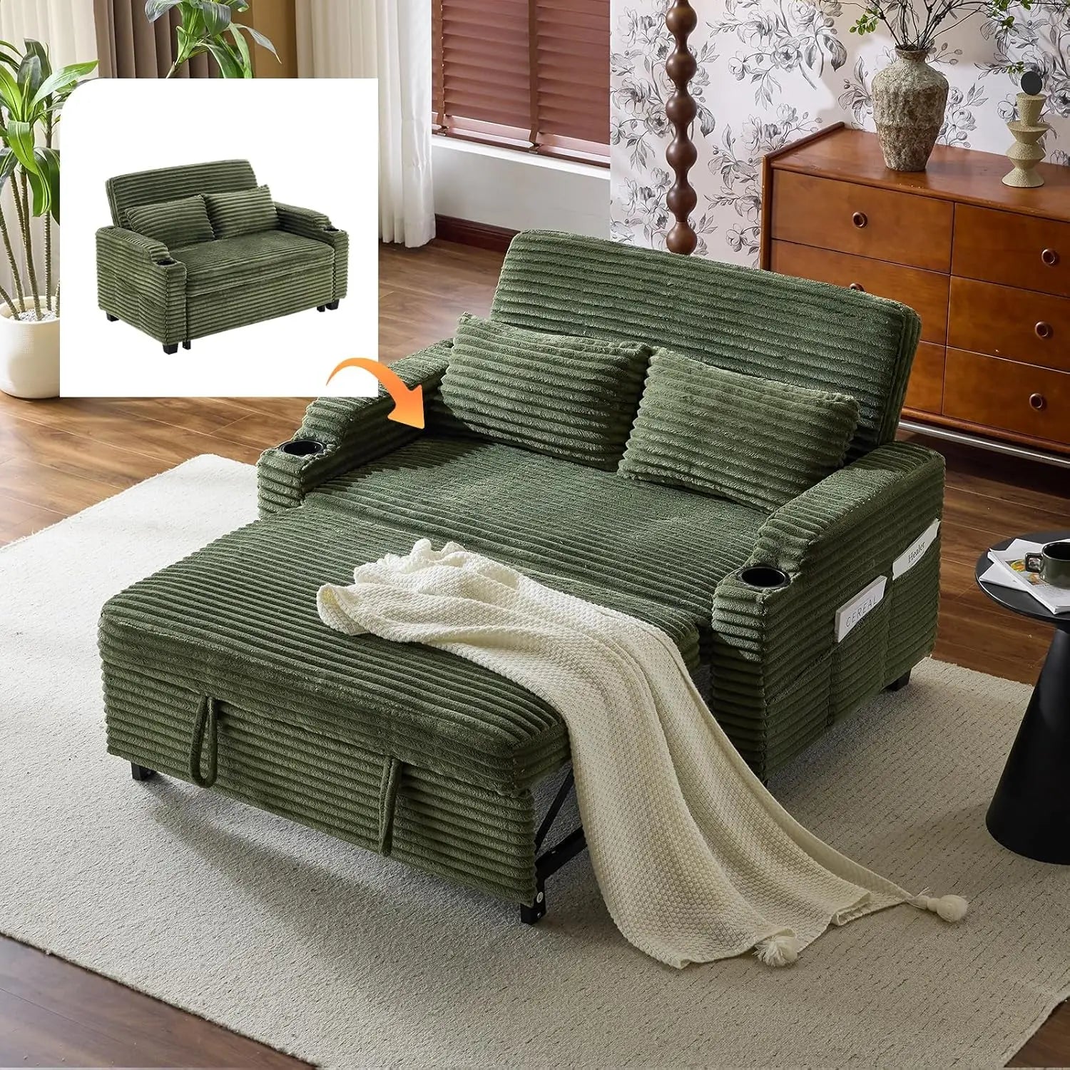 Rustic Futon Convertible Loveseat Sleeper Sofa Couch, Pullout USB Ports