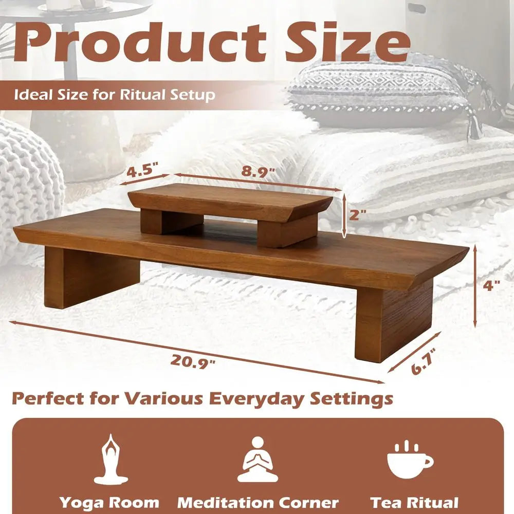 Japanese Low Meditation Altar Table Solid Wood, Puja Table for Relaxation and Prayer