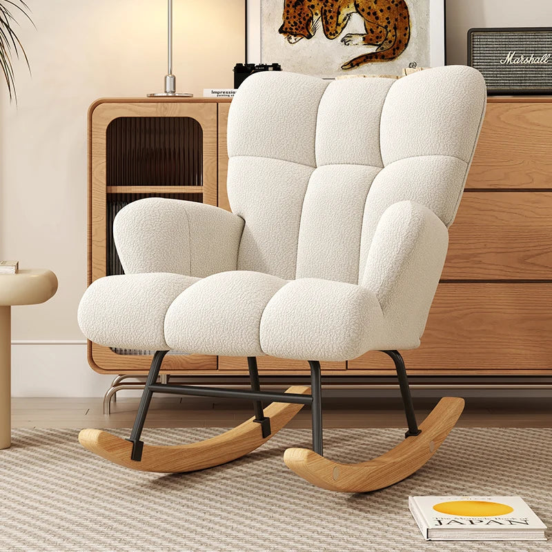 Rocking Chair Leisure Chair, High-Back Armchair with Padded Seat, Velvet Fabric, Solid Wood, Soft-Covered Rocking Chair for Office