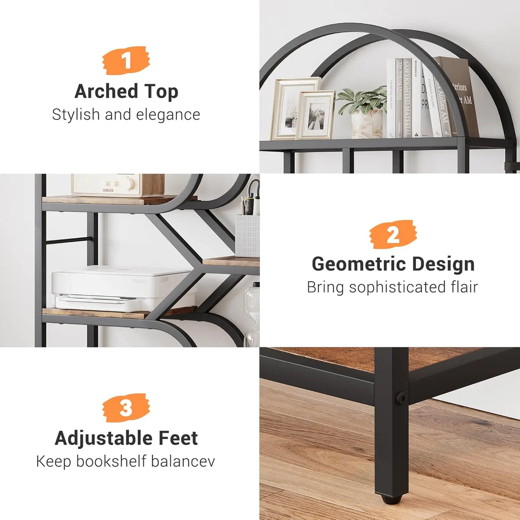 6-Tier Arched Bookcase 81.7in Tall, Geometric Large Open Shelves