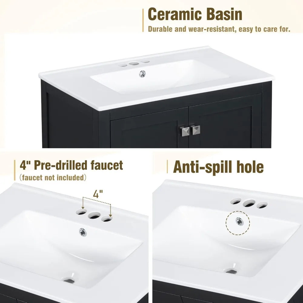 60" Separate 30" Double Sink Solid Wood 2 Cabinets 2 Drawers