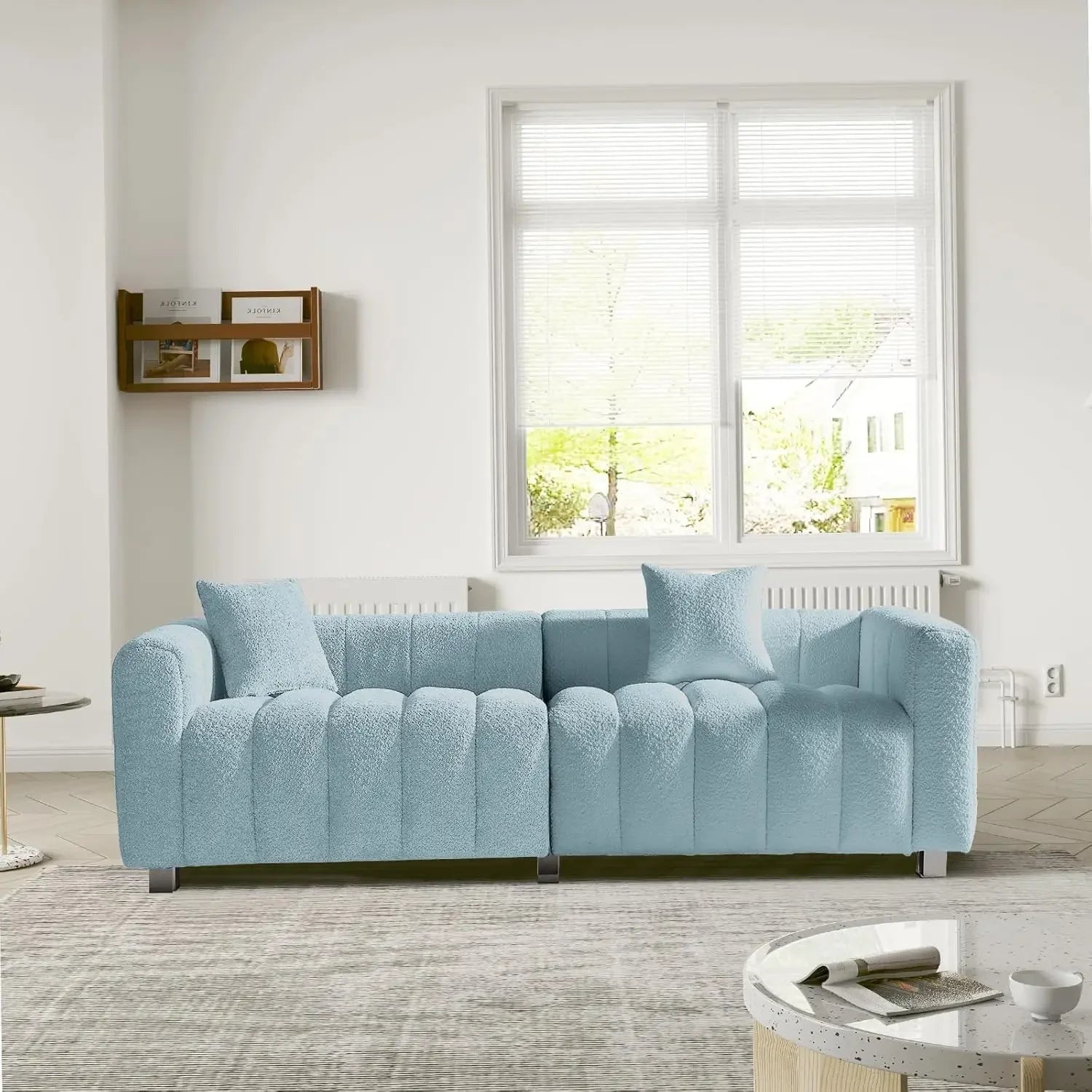 87.4" Deep Seat 3-Seater Bubble Teddy Velvet Sofa