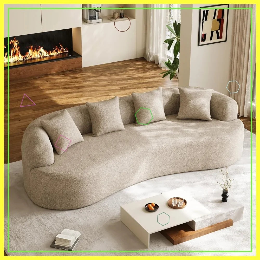 Curved Cloud Sofa 4-Seat Extra Deep Wide Seat Chenille, Pillows, No Assembly